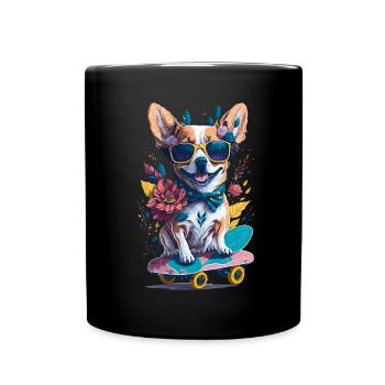 Illustration eines Hundes auf einem Skateboard - Tasse einfarbig - Schwarz - Vorne