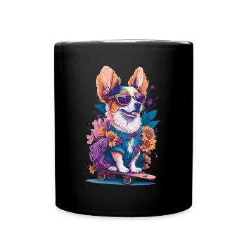 Illustration eines Hundes auf einem Skateboard - Tasse einfarbig - Schwarz - Vorne