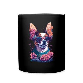Illustration eines Hundes mit Sonnenbrille - Tasse einfarbig - Schwarz - Vorne