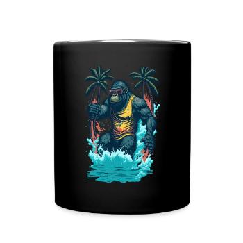Surf Gorilla: L’illustration de la vague rétro - Mug uni - noir - Devant