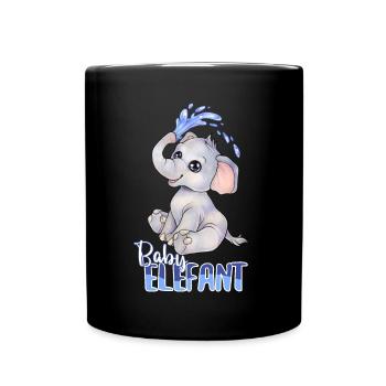 Niedlicher Baby Elefant mit Wasserfontäne - Tasse einfarbig - Schwarz - Vorne