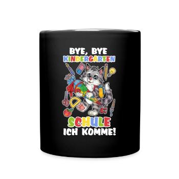 Niedliche Katze Katzenkind mit Zuckertüte Schule - Tasse einfarbig - Schwarz - Vorne