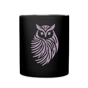 Minimalistische Eule Abstrakte Silhouette - Tasse einfarbig - Schwarz - Vorne