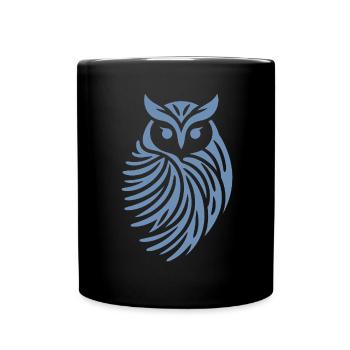 Minimalistische Eule Abstrakte Silhouette - Tasse einfarbig - Schwarz - Vorne