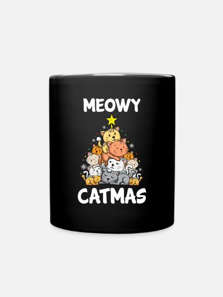 Weihnachten Meowy Catmas Cat Lover Lustiges Weihnachtsgeschenk - Tasse einfarbig - Schwarz