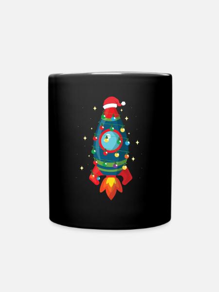 Christmas Space Rocket Cool Xmas Holiday Gift Idea - Full Colour Mug - black
