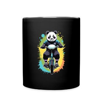 Panda Radfahrer - Tasse einfarbig - Schwarz - Vorne