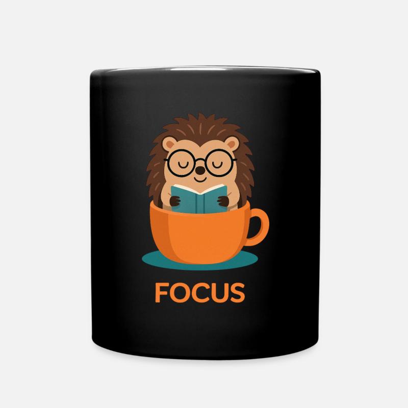 Original studious cute hedgehog - Full Colour Mug - black