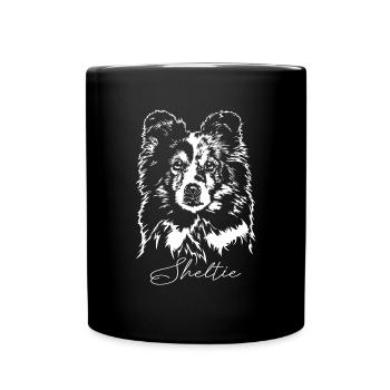 SHELTIE merle Hunde Hund Hundekopf Wilsigns - Tasse einfarbig - Schwarz - Vorne