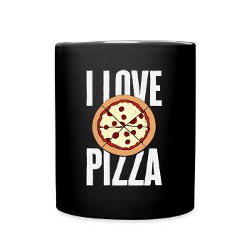 Ich liebe Pizza- Lustiger Pizza-Liebhaber Spruch - Tasse einfarbig - Schwarz - Vorne