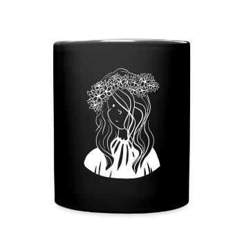 Illustration Woman Flowers Hair - Full Colour Mug - black - Front
