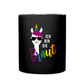 LGBTQ Braut Lama Einhorn Regenbogen JGA - Tasse einfarbig - Schwarz - Vorne