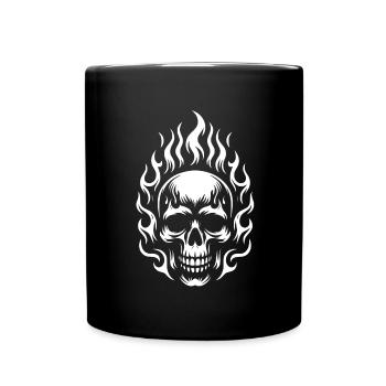 Skull mit Flammen brennender Skull - Tasse einfarbig - Schwarz - Vorne