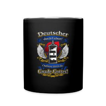 Stolzer Ostfriese – Heimatverbundenheit durch Gott - Tasse einfarbig - Schwarz - Vorne
