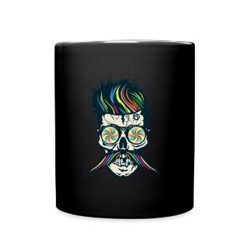 head of death hipster skull crane mustache hypnoti - Full Colour Mug - black - Front