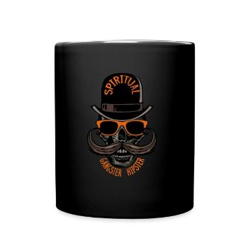 tete de mort hipster crane skull gangster moustach - Mug uni - noir - Devant