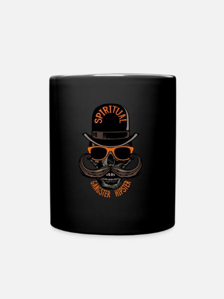 tete de mort hipster crane skull gangster moustach - Mug uni - noir