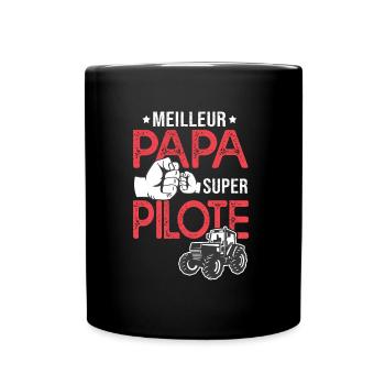 Cadeau papa meilleur papa pilote tracteur - Mug uni - noir - Devant