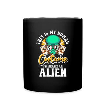 Alien Lustig Planet - Tasse einfarbig - Schwarz - Vorne