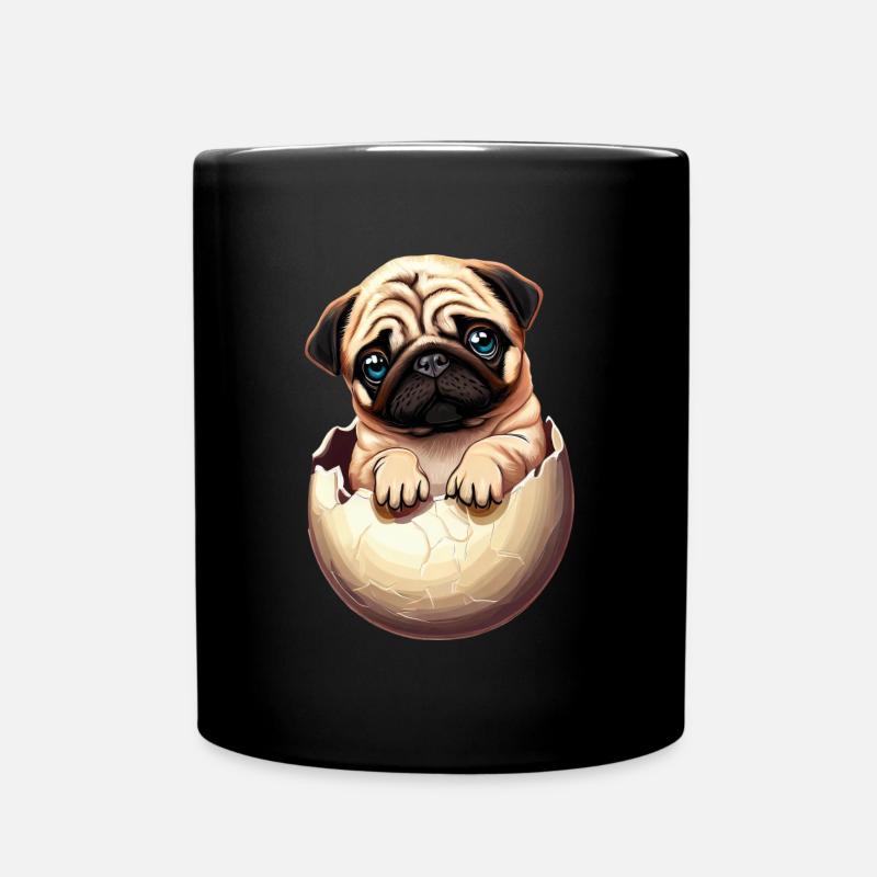 Mops Welpe im Ei - Niedliches Hund Design - Tasse einfarbig - Schwarz