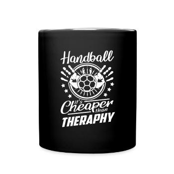 Handball Sprüche Billiger als Therapie - Tasse einfarbig - Schwarz - Vorne