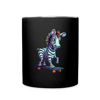 Skateboarder Zebra: Kawaii on the board - Full Colour Mug - black - Front