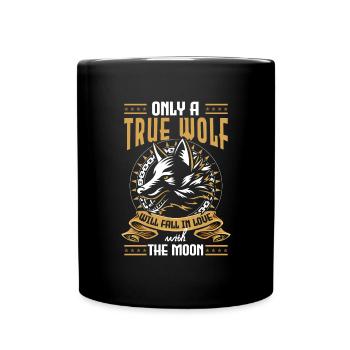Wölfe Hund Mystik Vollmond - Tasse einfarbig - Schwarz - Vorne