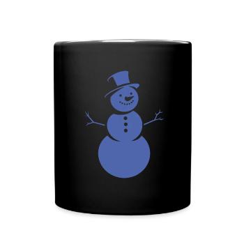 Minimalistische Silhouette eines Schneemanns - Tasse einfarbig - Schwarz - Vorne