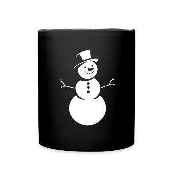 Minimalistische Silhouette eines Schneemanns - Tasse einfarbig - Schwarz - Vorne