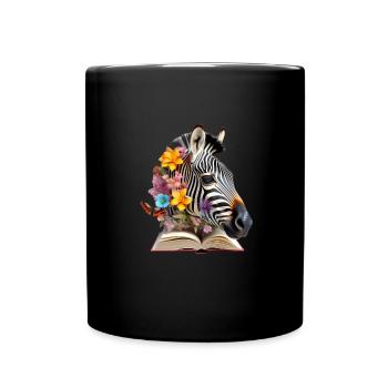 Zebra Lesen Buch - Tasse einfarbig - Schwarz - Vorne