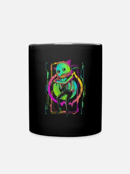 Cyberpunk Robot Neon Manga - Full Colour Mug - black