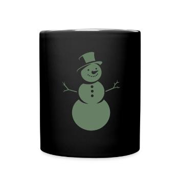 Minimalistische Silhouette eines Schneemanns - Tasse einfarbig - Schwarz - Vorne