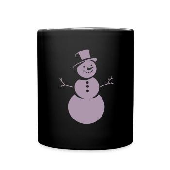 Minimalistische Silhouette eines Schneemanns - Tasse einfarbig - Schwarz - Vorne