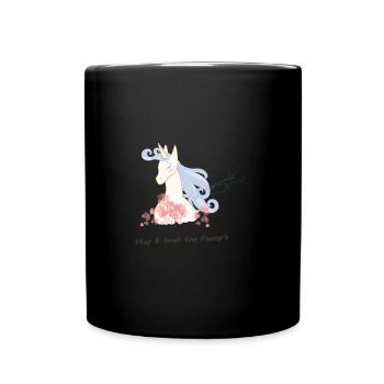Unicorn loves flowers - Full Colour Mug - black - Front
