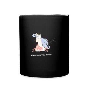 Unicorn loves flowers - Full Colour Mug - black - Front