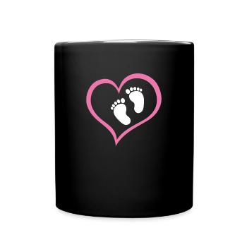 Baby Girl Footprint with Heart - Full Colour Mug - black - Front