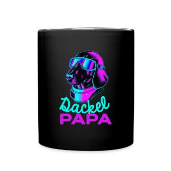 Dackel Papa Synthwave Hund Papa Geschenk Wiener - Tasse einfarbig - Schwarz - Vorne