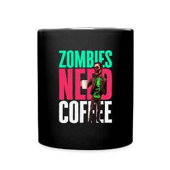 Lustiges Kaffee Design mit Zombie - Tasse einfarbig - Schwarz - Vorne