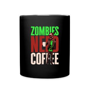 Lustiges Kaffee Design mit Zombie - Tasse einfarbig - Schwarz - Vorne