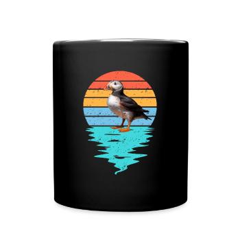 Cut Puffin in Sea - Full Colour Mug - black - Front