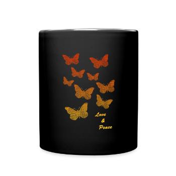 butterflies Schmetterlinge love & peace - Tasse einfarbig - Schwarz - Vorne