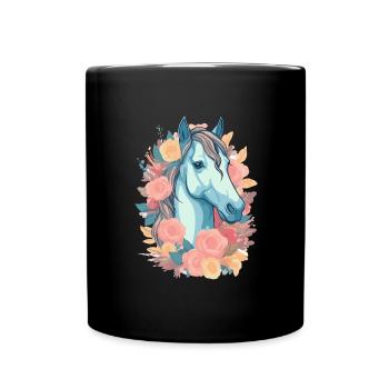 Horse Horse Head with Flowers - Full Colour Mug - black - Front