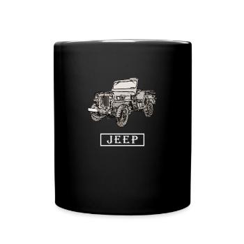Willys Jeep dessin avec lettrage - blanc - Mug uni - noir - Devant