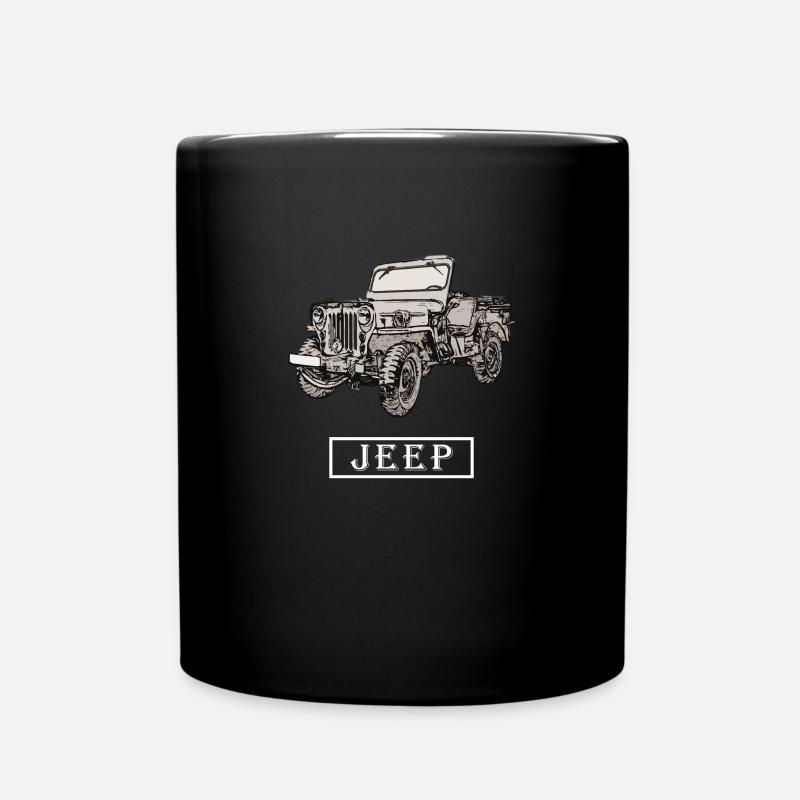 Willys Jeep dessin avec lettrage - blanc - Mug uni - noir