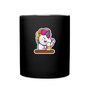 Bier trinkendes Einhorn auf dem - Tasse einfarbig - Schwarz - Vorne