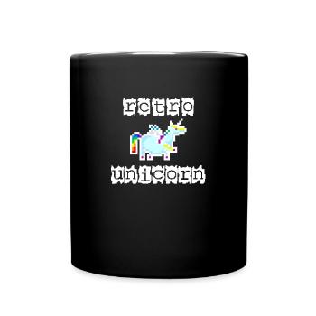 Pixel Einhorn Retro weisse Schrift - Tasse einfarbig - Schwarz - Vorne