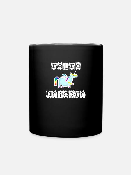 Pixel unicorn retro white font - Full Colour Mug - black