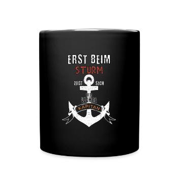Segel Spruch Design wahre Kapitän Motiv retro - Tasse einfarbig - Schwarz - Vorne