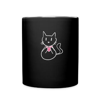 Cat cute cartoon heart - Full Colour Mug - black - Front