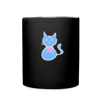 blue cat symbol cartoon heart - Full Colour Mug - black - Front